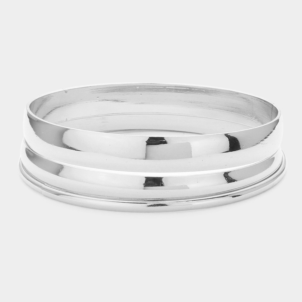Silver 3 Piece Metal Bangle Bracelets Set Simple Casual Multi Layered